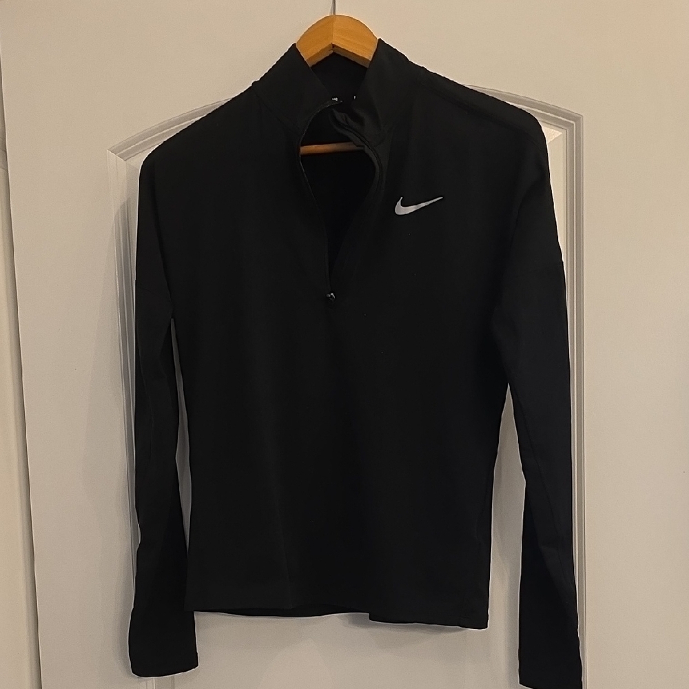 Nike Women's Black Quarter-Zip Varsity Jacket with Swoosh